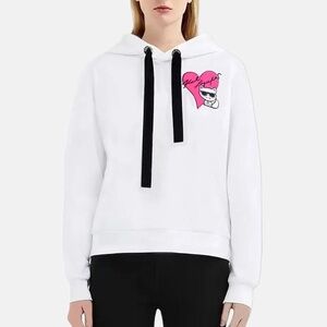 Karl Lagerfeld Ikonik Choupette Cat Embroidered Hoodie XS - White